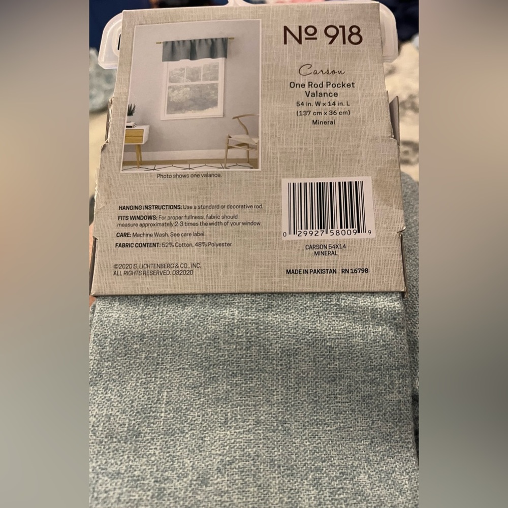 Valances, No 918, 4 One Rod Pocket Valance, 14” length, 54in W x 14 in L,Mineral